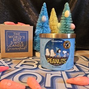 NWT Goose Creek Peanuts Halloween Night 3-Wick Candle - Blue and White